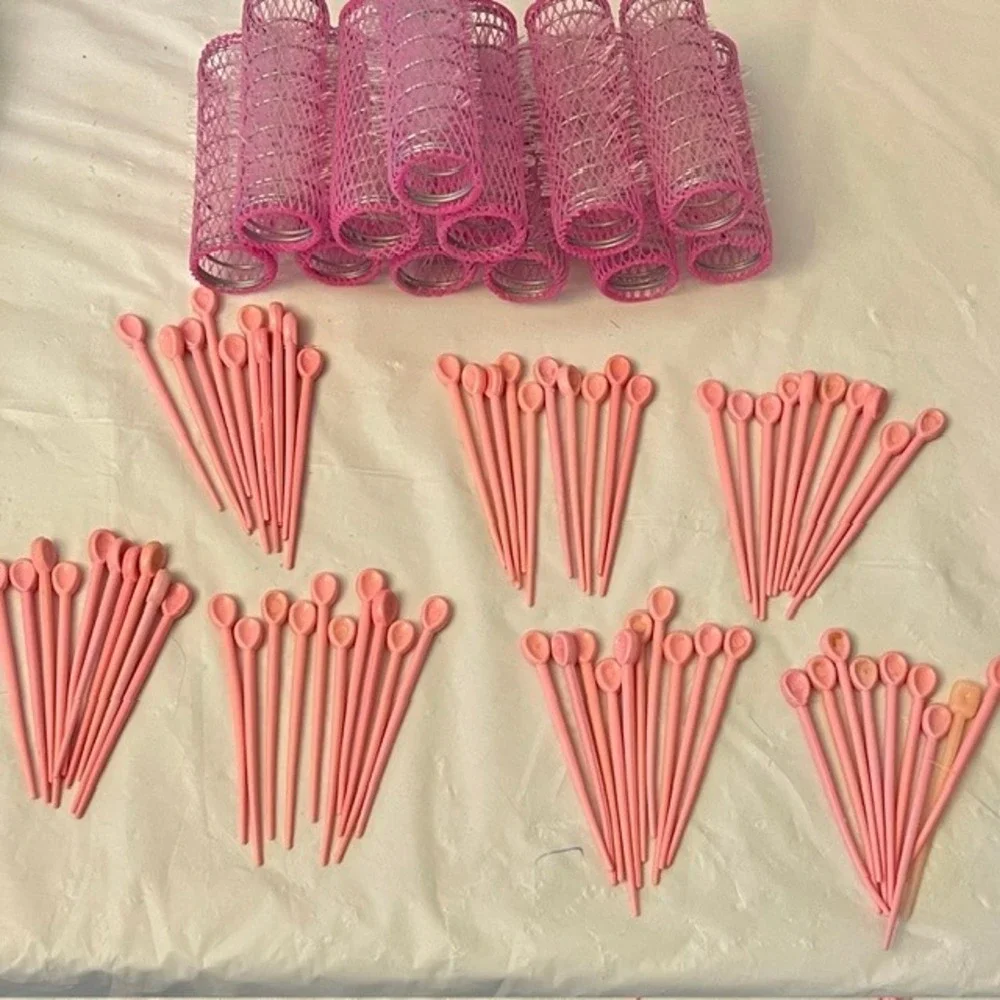 Vintage Wire Mesh Brush Hair Roller Set with Pins Multi Color Multi Size 163 Pc